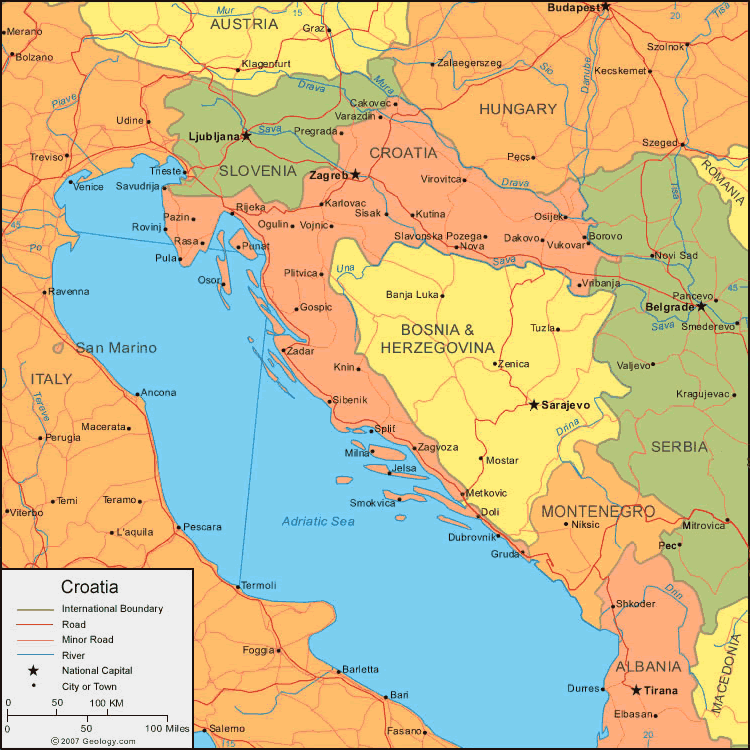 politique carte du croatie